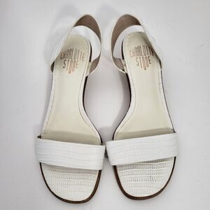 CHARLOTTE STONE Sandals Womens 7 White Leather Slingback Kitten Heels Dainty